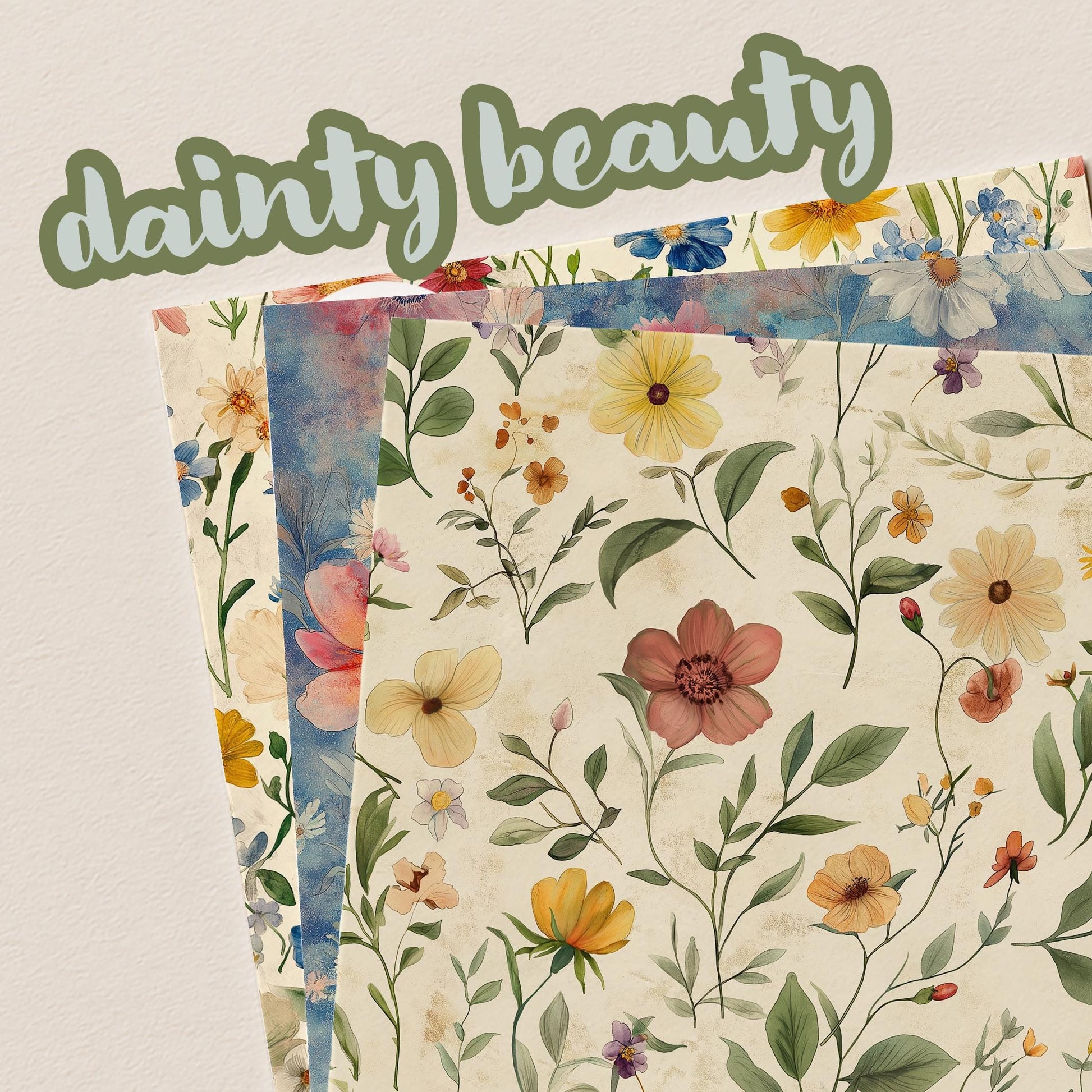 Watercolor Wildflowers Digital Paper, Dainty Printable Scrapbook Paper, Painted Floral Digital Paper for Personal & Small Commercial Use