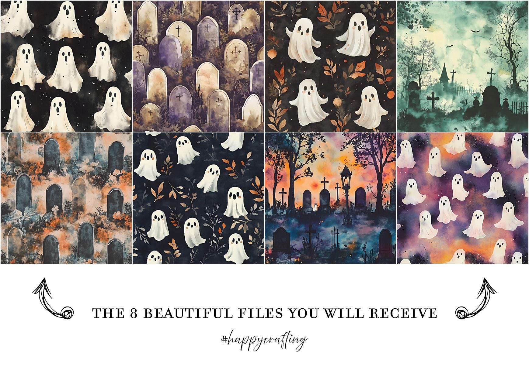 Ghosts & Graveyards Halloween Digital Paper, Printable Scrapbook Paper, Digital Paper for Personal and Small Commercial Use, Spooky Vibes