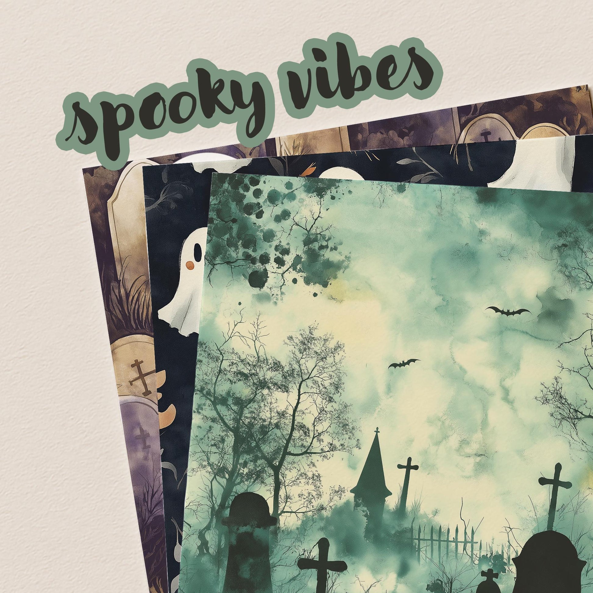 Ghosts & Graveyards Halloween Digital Paper, Printable Scrapbook Paper, Digital Paper for Personal and Small Commercial Use, Spooky Vibes