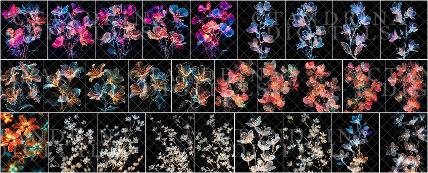 Glowing Flower Digital Backdrop Overlays, Floral Light Overlay, Floral Branch Overlays for Photoshop, Digital Background Overlay, Tutorial