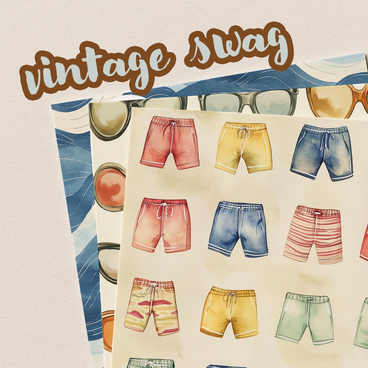 Vintage Summer Aesthetic Digital Paper, Printable Scrapbook Paper, Digital Paper for Personal and Small Commercial Use, Beachy Craft Paper