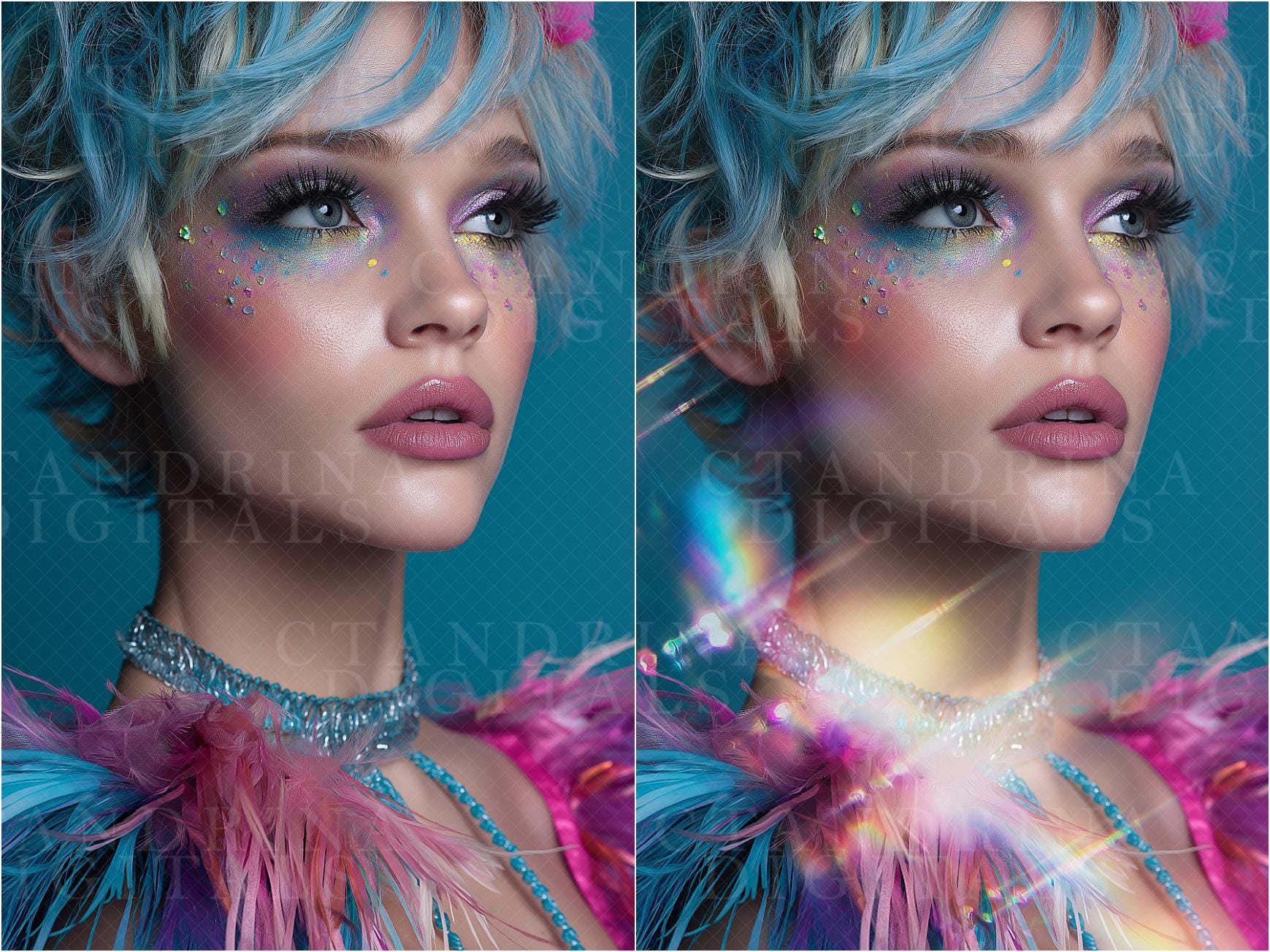 Rainbow Prism Digital Backdrops Overlays, Light Flare Overlays, Dreamy Light and Bokeh Backdrop Overlays for Photoshop, Tutorial Included