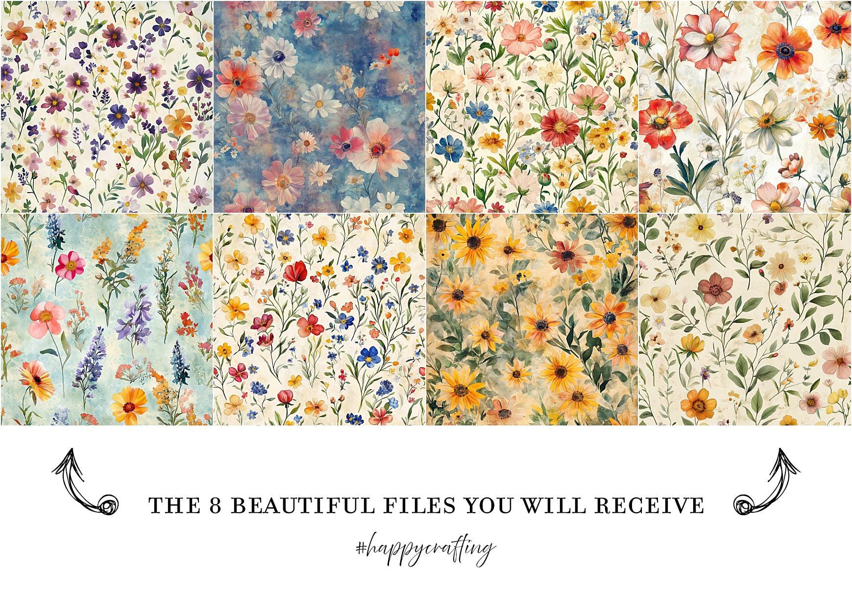 Watercolor Wildflowers Digital Paper, Dainty Printable Scrapbook Paper, Painted Floral Digital Paper for Personal & Small Commercial Use