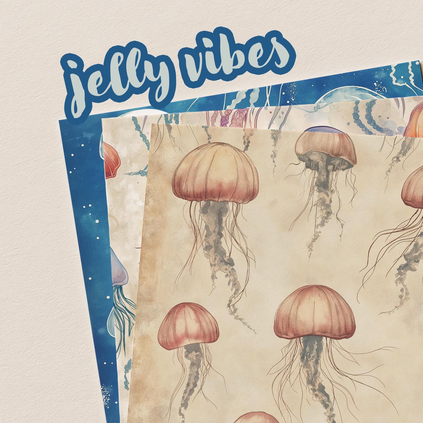 Vintage Jellyfish Watercolor Digital Paper, Jellyfish Printable Scrapbook Paper, Digital Paper for Personal & Small Commercial Use