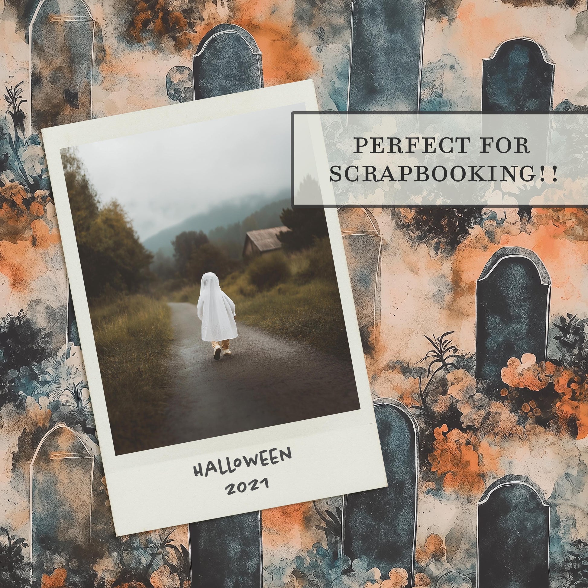 Ghosts & Graveyards Halloween Digital Paper, Printable Scrapbook Paper, Digital Paper for Personal and Small Commercial Use, Spooky Vibes