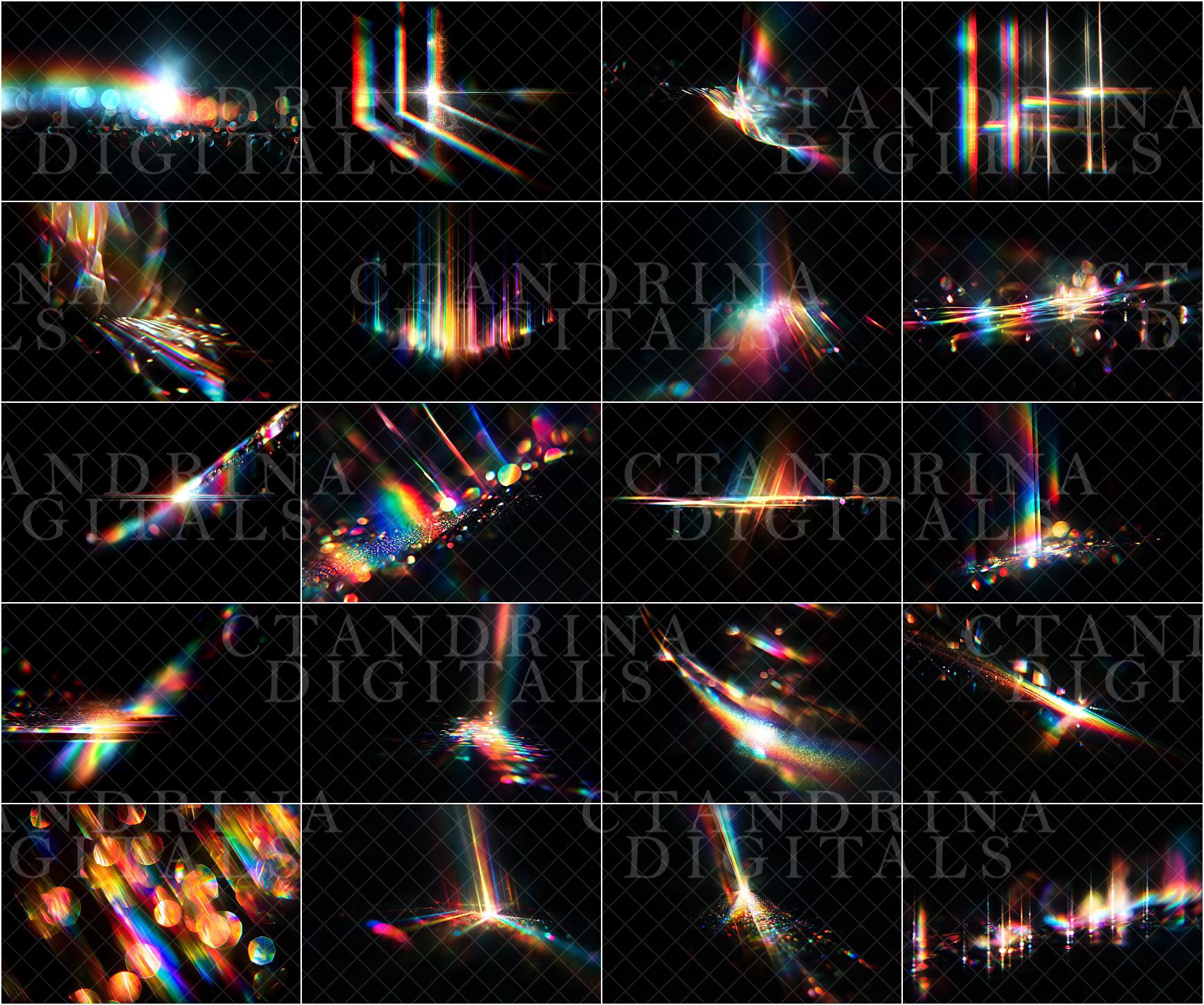 Rainbow Prism Digital Backdrops Overlays, Light Flare Overlays, Dreamy Light and Bokeh Backdrop Overlays for Photoshop, Tutorial Included