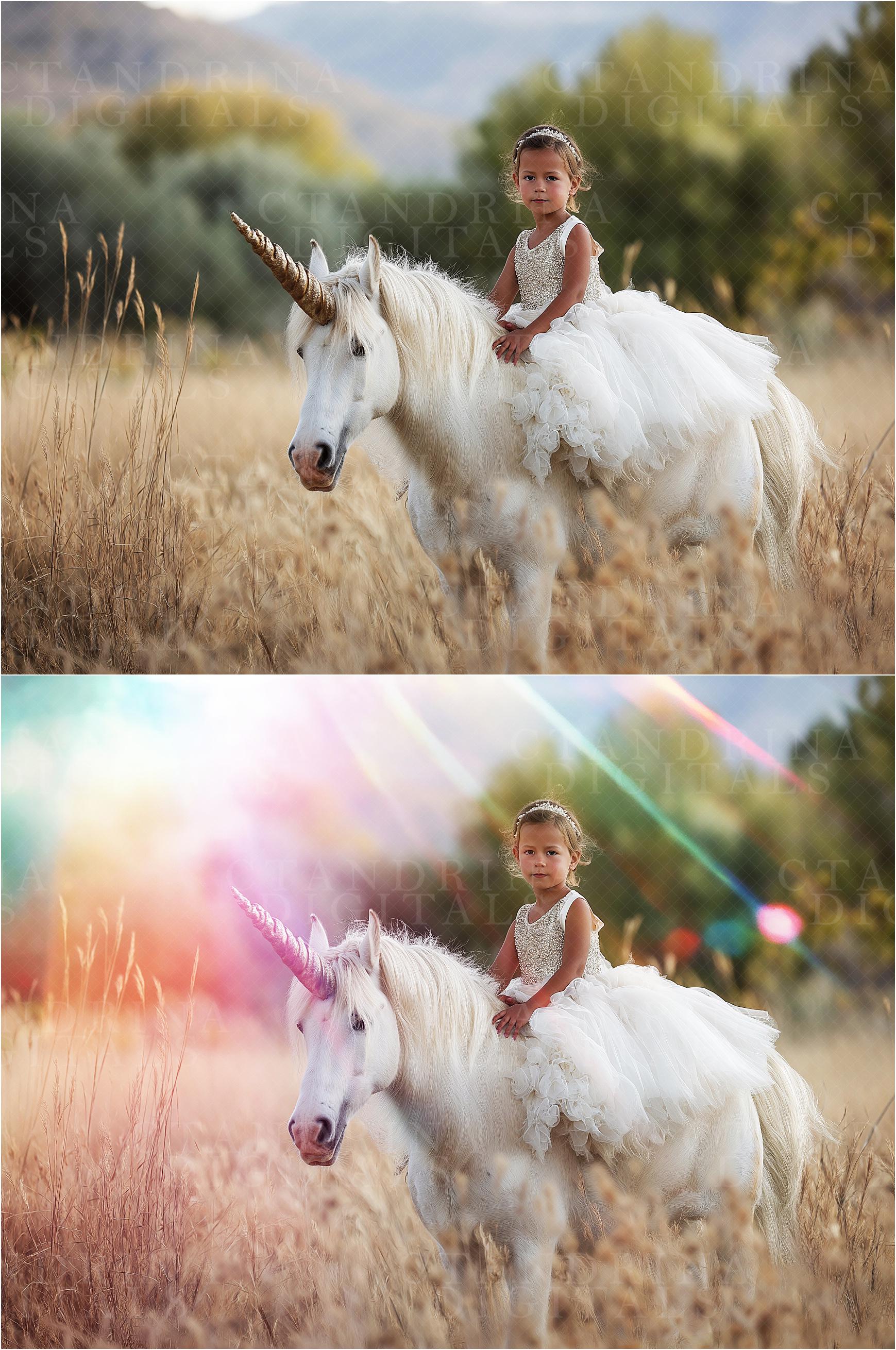 Rainbow Prism Digital Backdrops Overlays, Light Flare Overlays, Dreamy Light and Bokeh Backdrop Overlays for Photoshop, Tutorial Included