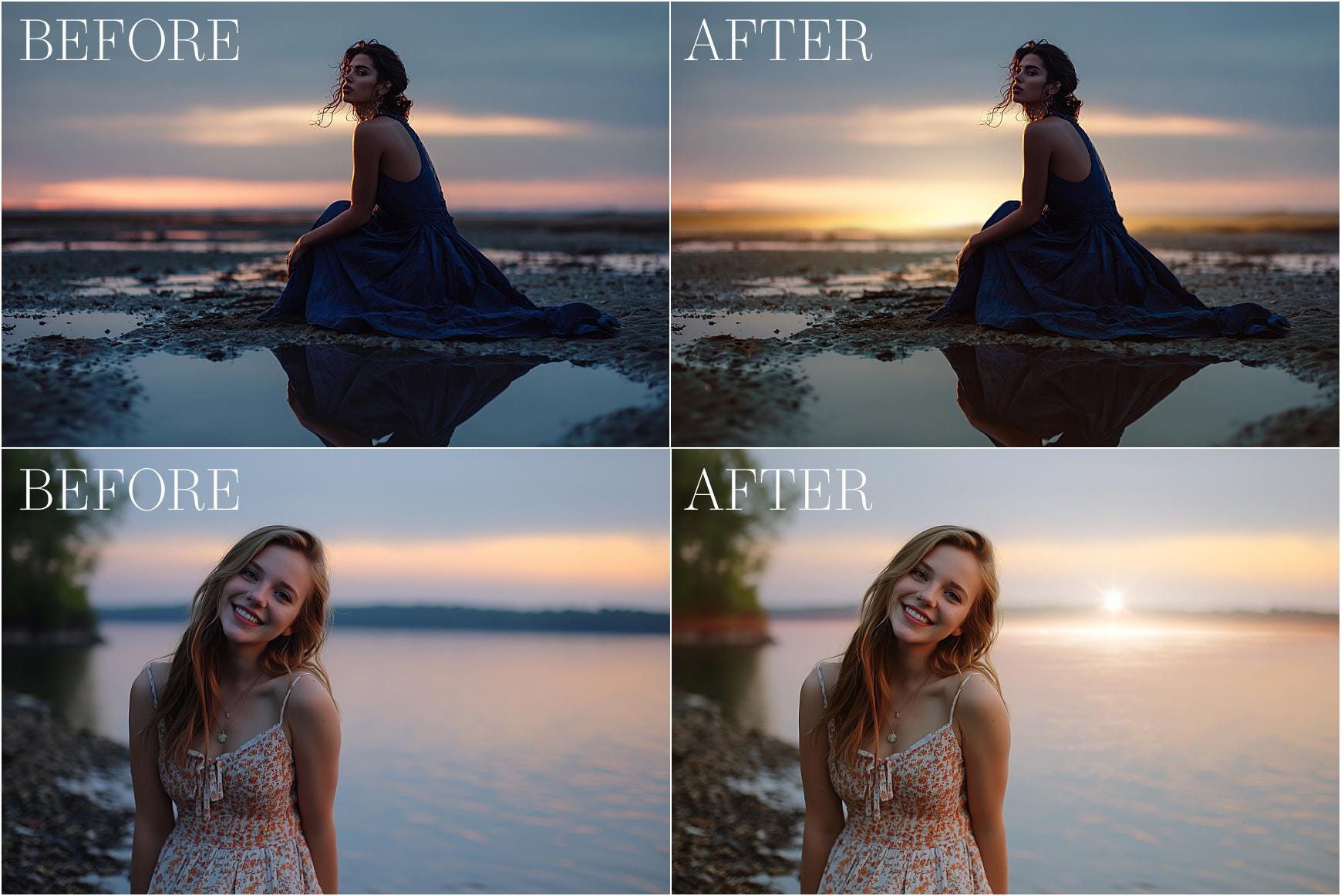 Sunset Horizon Overlays, Sunset Reflection, Sunrise Light Backdrop Overlays, Sunlight Backdrop Overlays for Photoshop, Peeking Sunlight