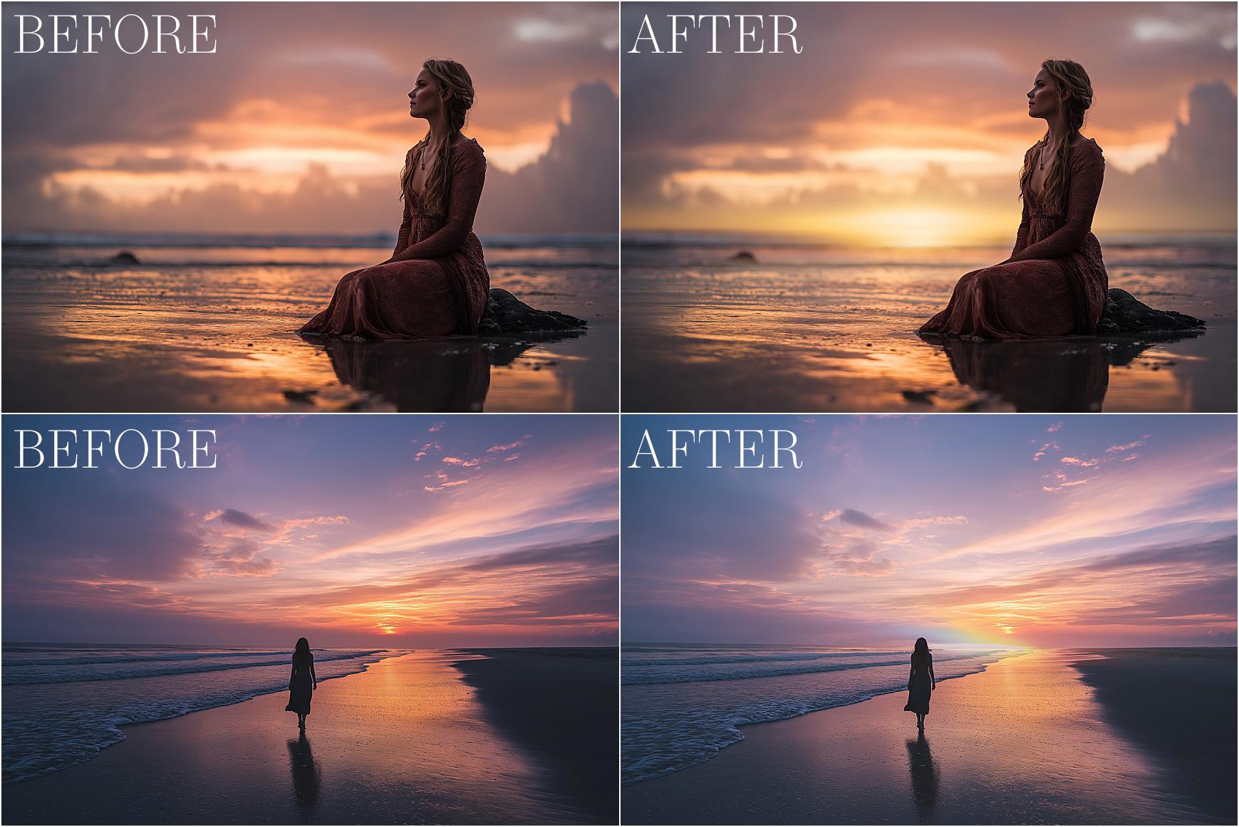 Sunset Horizon Overlays, Sunset Reflection, Sunrise Light Backdrop Overlays, Sunlight Backdrop Overlays for Photoshop, Peeking Sunlight