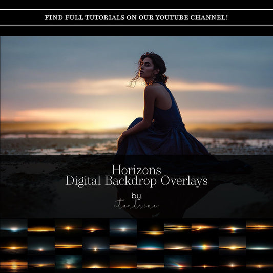 Sunset Horizon Overlays, Sunset Reflection, Sunrise Light Backdrop Overlays, Sunlight Backdrop Overlays for Photoshop, Peeking Sunlight