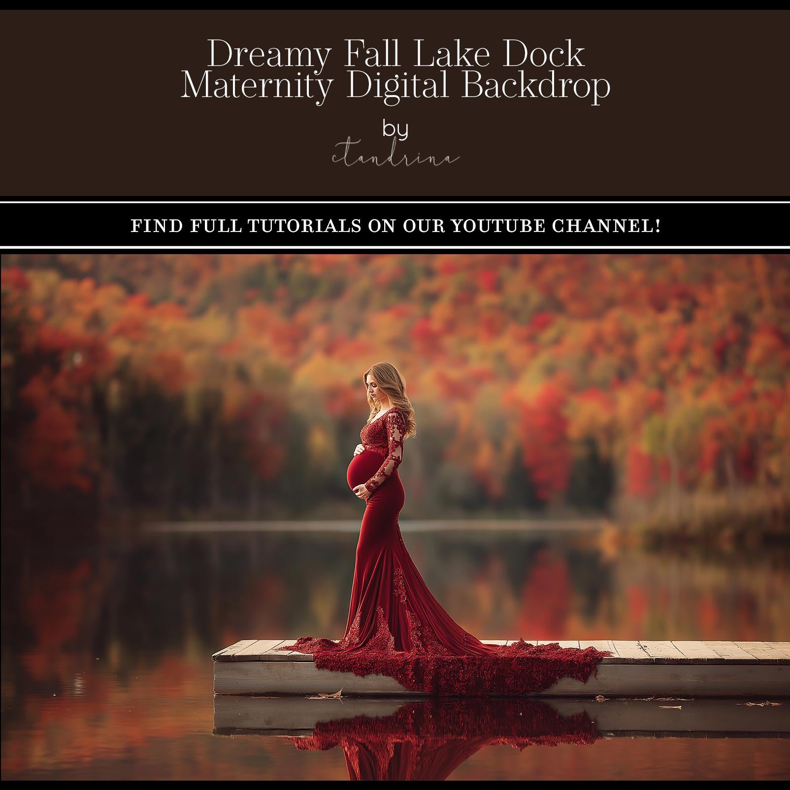 Dreamy Fall Dock on Lake Digital Backdrop | Autumn Photography Background