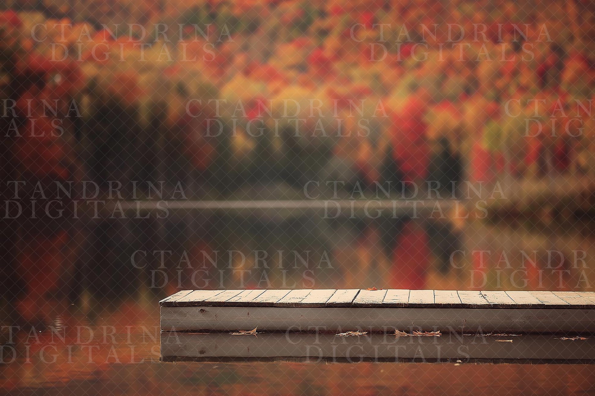 Dreamy Fall Dock on Lake Digital Backdrop | Autumn Photography Background