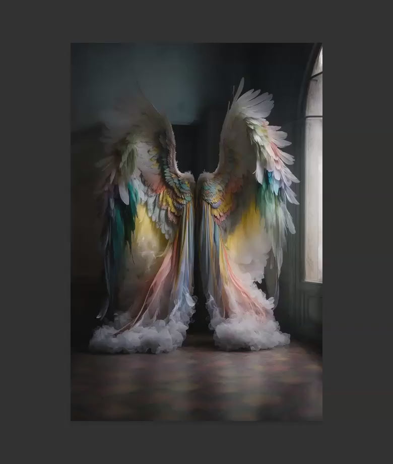 Rainbow Wings Digital Backdrops, Rainbow Angel Wing Luxury Maternity Digital Backdrops, Rainbow Baby Backdrops for Photoshop Composite