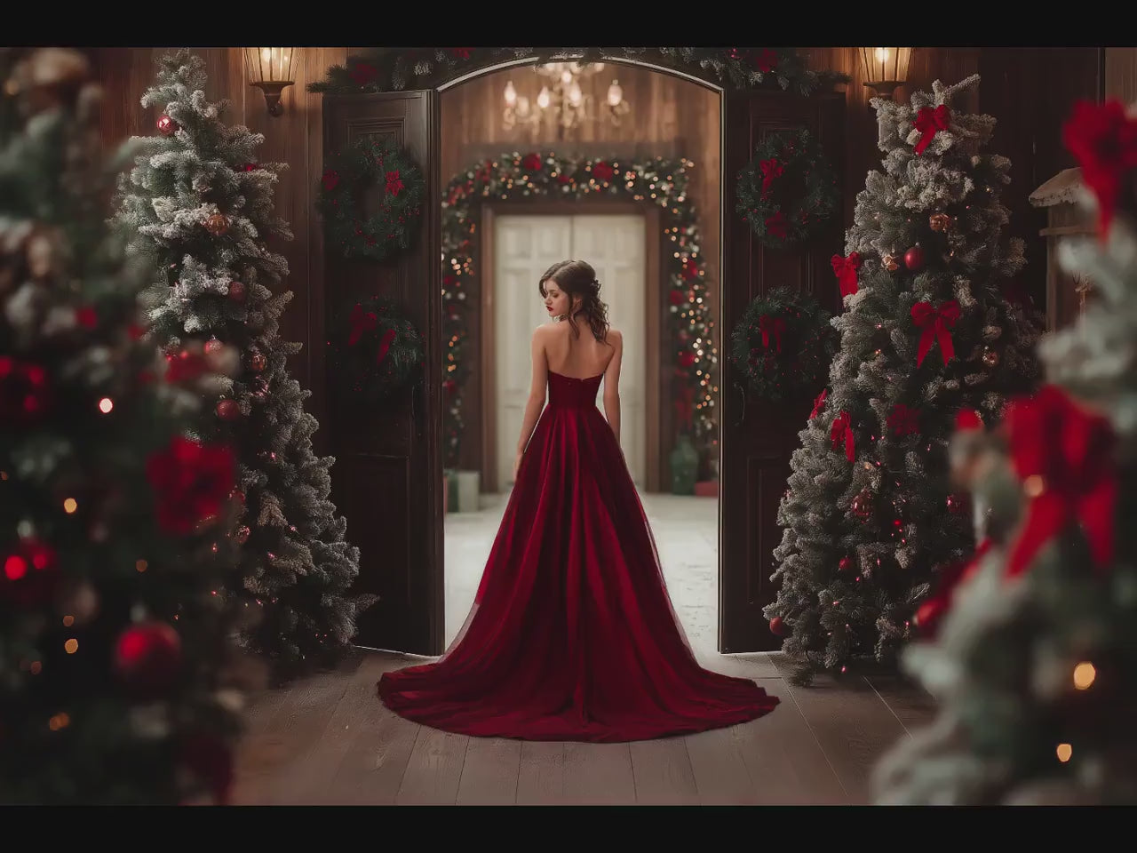 Christmas Room Digital Backdrops, 2024 Fine Art Holiday Digital Backdrops, Christmas Digital Backdrops for Portrait Photography, Arches