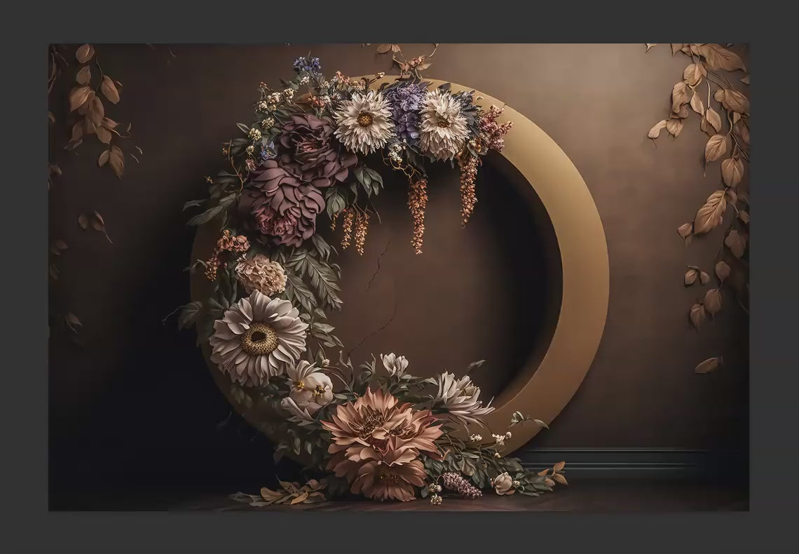 Brown Floral Ring Digital Backdrops, Brown Floral Hoop Maternity Backdrops, Maternity Digital Backdrops, Maternity Overlays for Photoshop