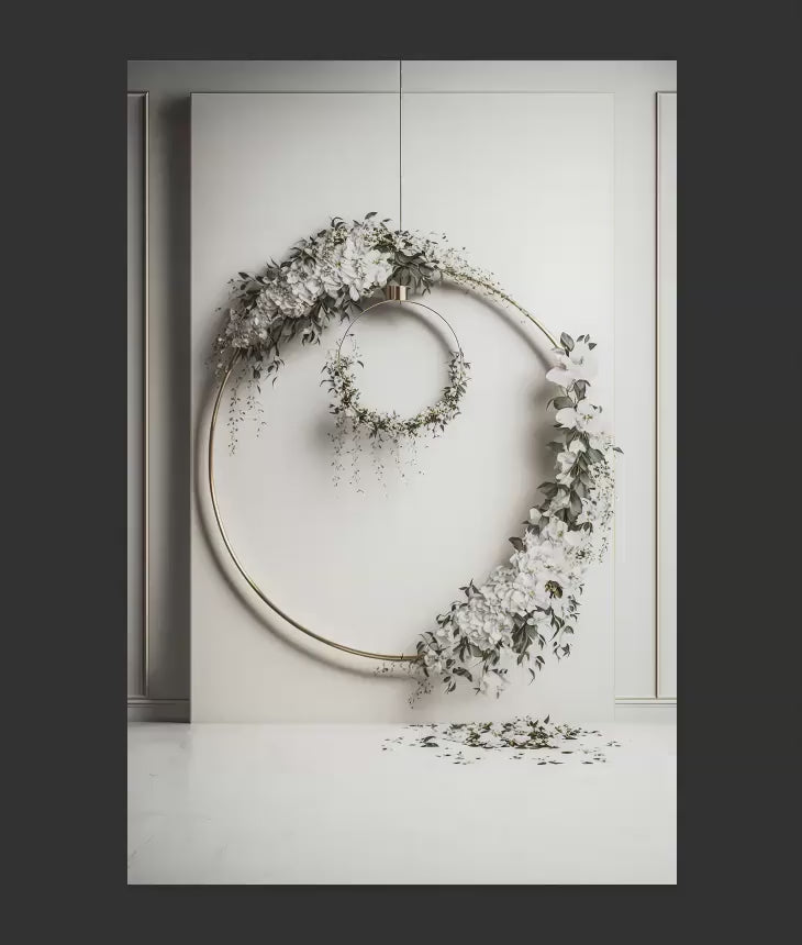 White Floral Ring Backdrops, Floral Hoop Backdrops, Maternity Digital Backdrops, Flower Ring Backdrops for Photoshop Composite
