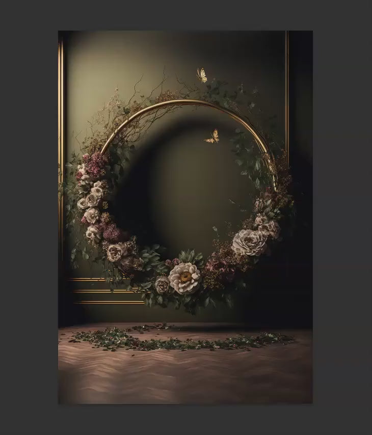 Floral Ring Digital Backdrops (The Original), Hanging Floral Hoop Digital Backdrop Overlay, Maternity Digital Backdrops for Photoshop