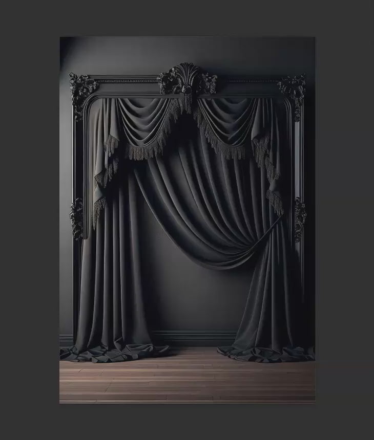 Black Framed Curtain Fine Art Backdrop Overlays, Black Curtain Background Overlays, Maternity Backdrop Overlays for Photoshop Composites