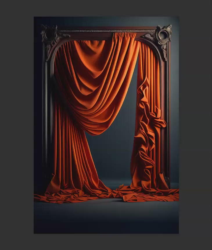 Orange and Yellow Framed Curtain Digital Backdrop Overlays, Curtain Digital Backdrops, Maternity Digital Backdrops for Photoshop Composites