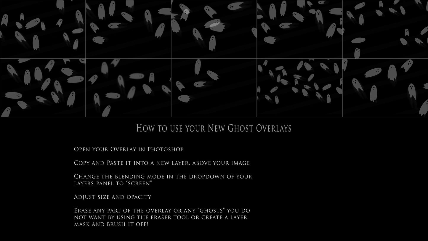 Cute Ghost Overlays, Halloween Overlays, Spooky Overlays, Flying ghosts, Overlays for Photographers and Creatives, Overlays for Photoshop