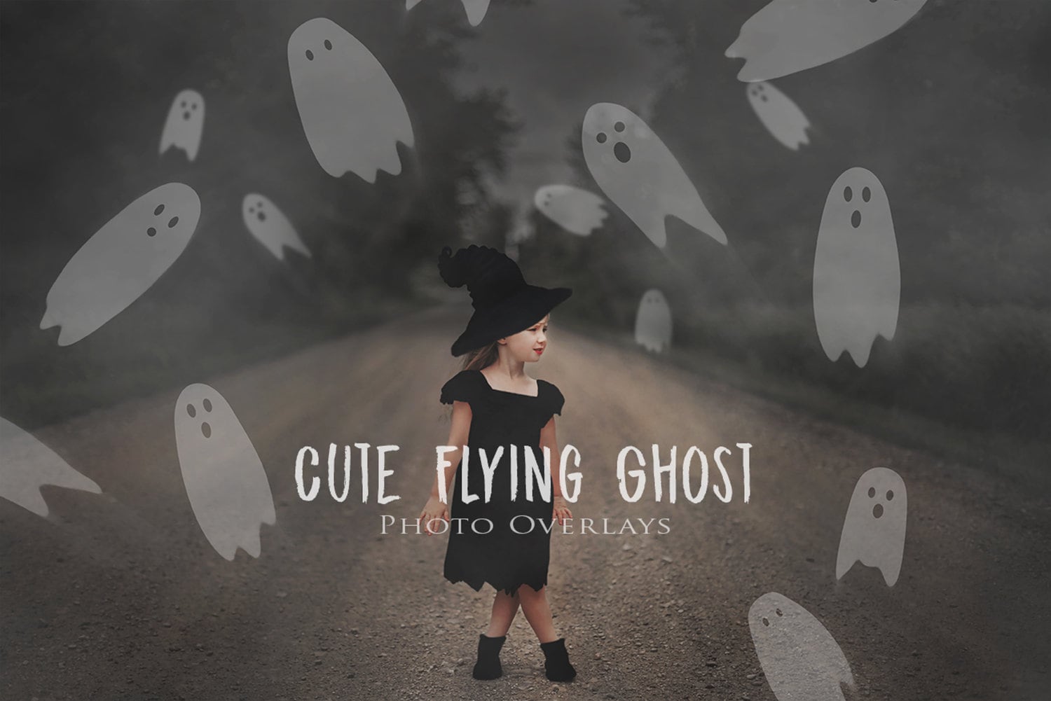 Cute Ghost Overlays, Halloween Overlays, Spooky Overlays, Flying ghosts, Overlays for Photographers and Creatives, Overlays for Photoshop