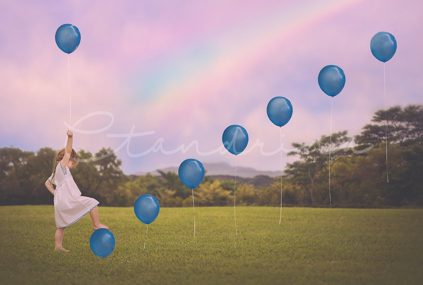 Magic Stepping Balloons Digital Backdrop, Magical Backgrounds, Rainbow Backdrop, Mountain Field, Digital Backdrops for Photoshop!