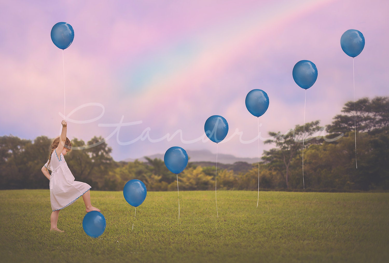 Magic Stepping Balloons Digital Backdrop, Magical Backgrounds, Rainbow Backdrop, Mountain Field, Digital Backdrops for Photoshop!