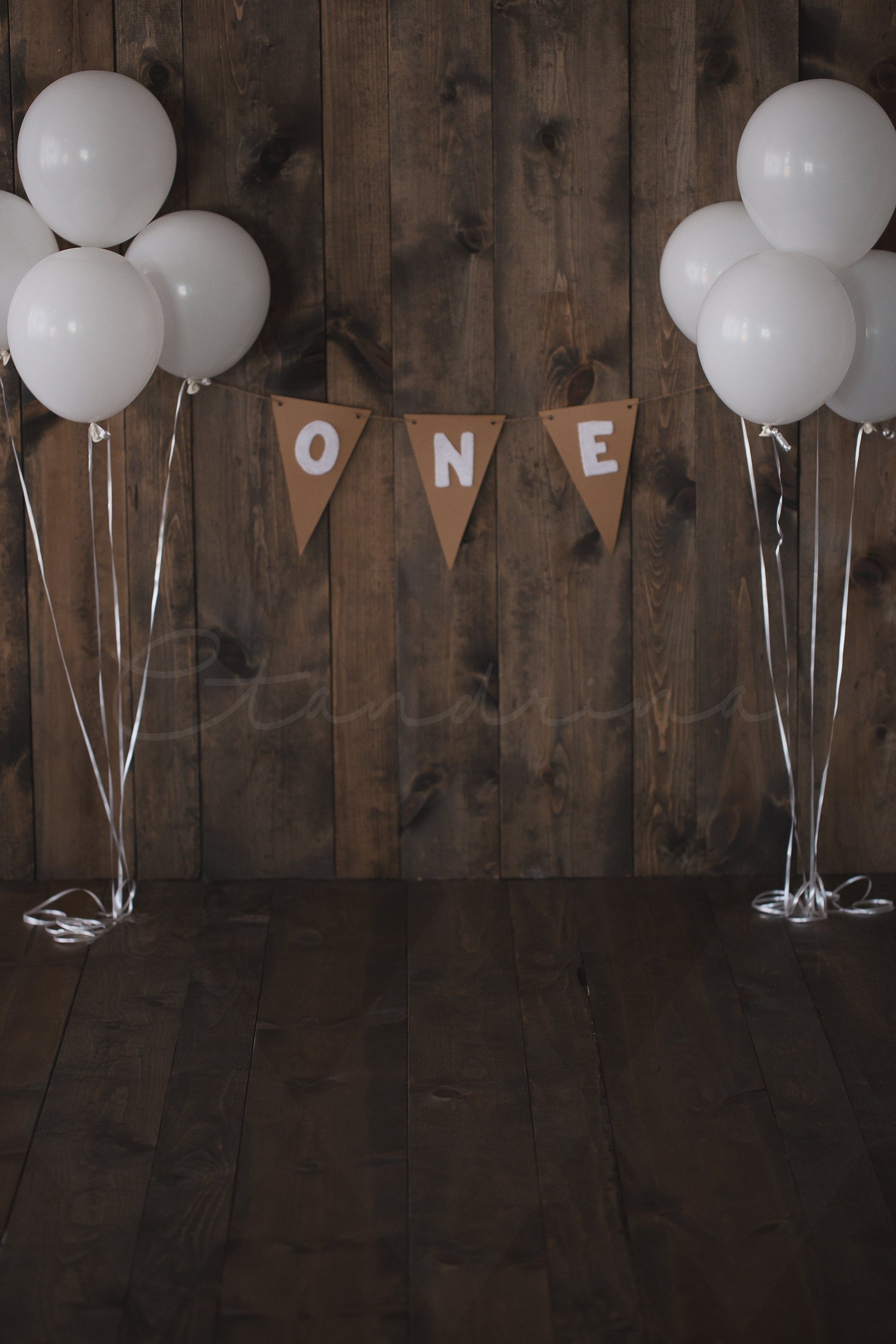 Brown and White One Year Session Digital Backdrop, 1st Birthday Digital Background, Birthday Backdrop, Banner and Balloons Background