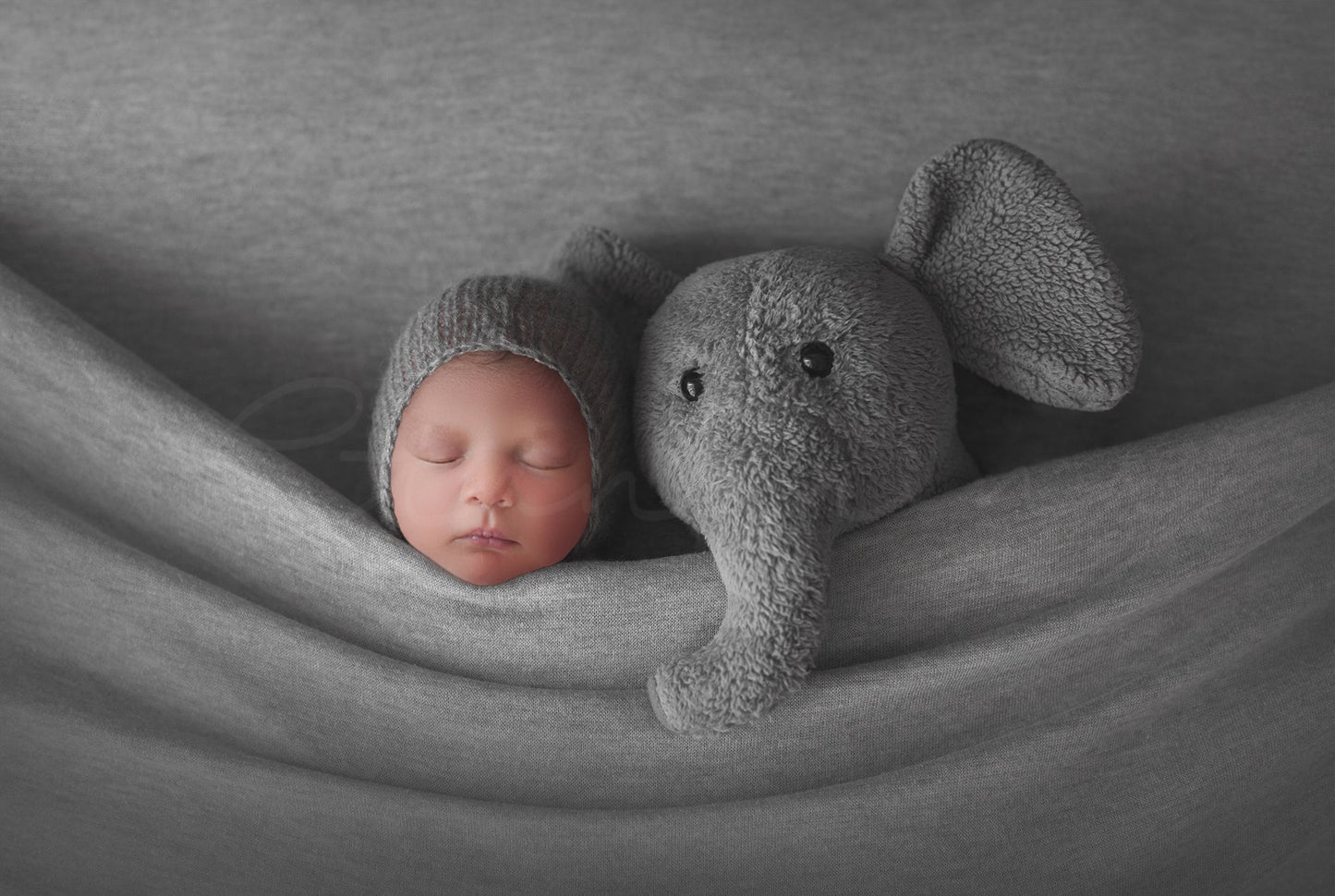 Elephant under the Covers Newborn Digital Backdrop, Old Stuffed Elephant with Baby Background, PNG Newborn Digital Backdrop for Photoshop