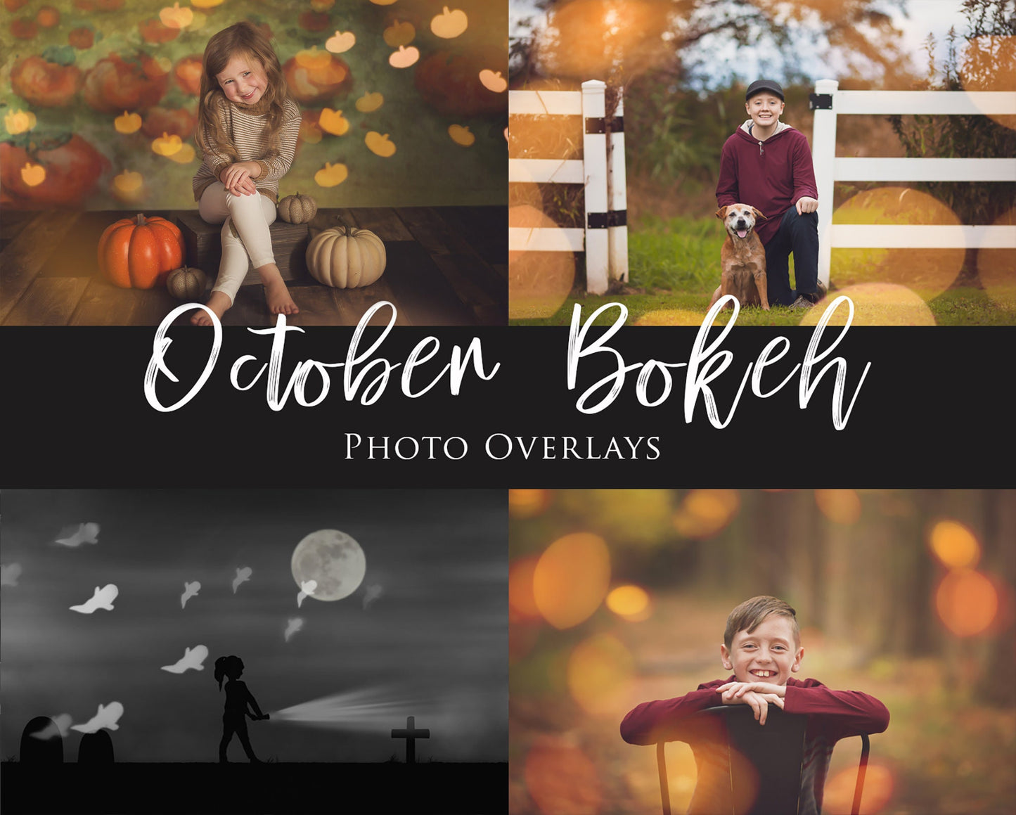 115 October Light Bokeh Overlays, Orange Light Bokeh, Pumpkin Bokeh Overlays, Ghost Bokeh, Halloween Overlays, Fall Overlays for Photoshop