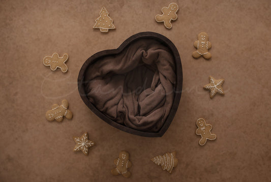 Christmas Newborn Digital Backdrop, Christmas Cookies with Heart Bowl Newborn Background, Neutral Baby Holiday Backdrop for Photoshop