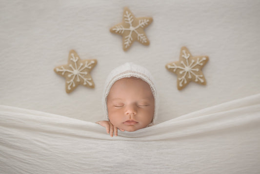 Baby Under Covers with Christmas Cookies, Newborn Digital Backdrop, PNG Newborn Digital Background, Replace the Face Backdrop for Photoshop