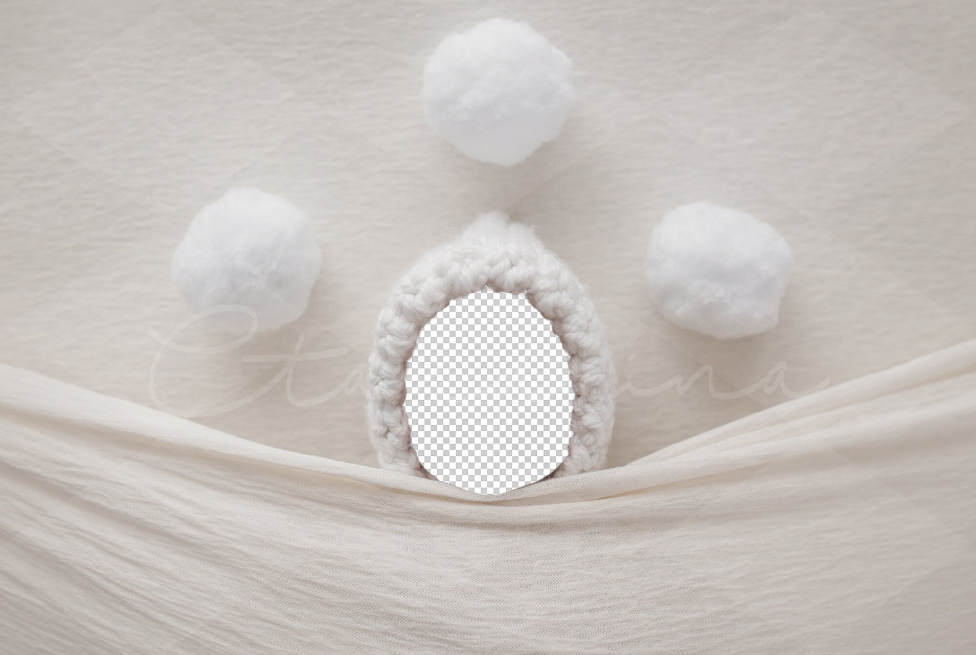 Eskimo Baby Under Covers with Snowballs Newborn Digital Backdrop, PNG Newborn Digital Background, Replace the Face Backdrop for Photoshop