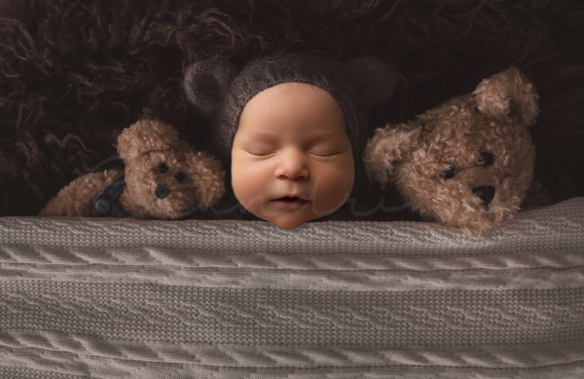Teddy Under Covers Newborn Digital Backdrop, Baby Digital Background, Newborn Composite Image, Teddy Bear Hat with Teddy Bear Backdrop