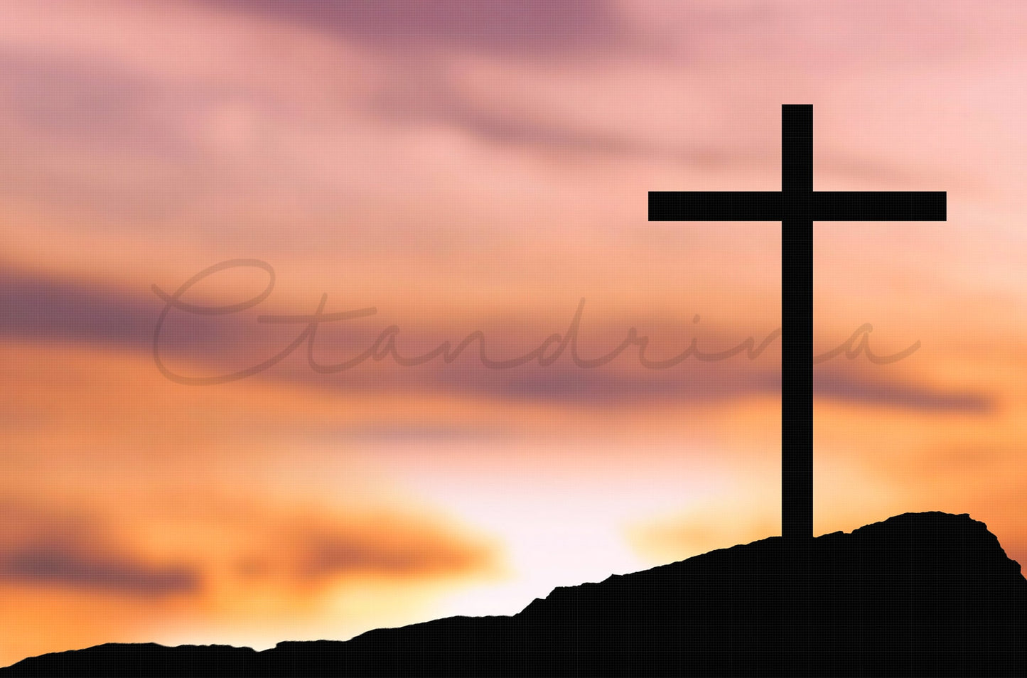 Cross on a Hill Silhouette Digital Backdrop, Religious Digital Background, Cross with Sunset Silhouette, Easter Backdrop for Photoshop