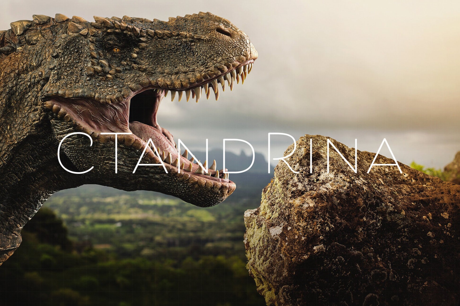 T-Rex Digital Background, Tyrannosaurus Rex Digital Backdrop, Fantasy Digital Backgrounds, Roaring T-Rex on Cliff Backdrop for Photoshop