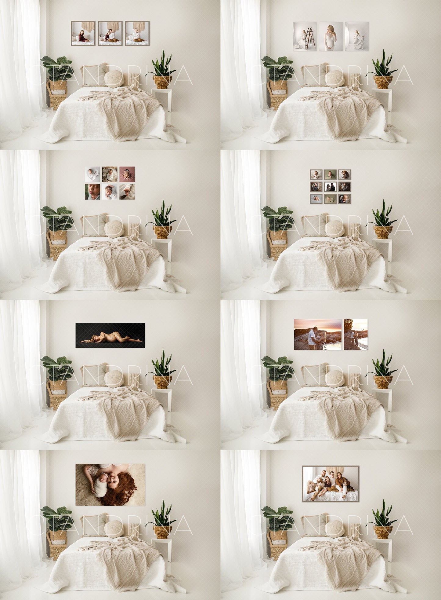 8 Boho Themed Bedroom Photo Wall Mockups, Client Mockup Templates, Wall Mockups with Photo Masks, Bedroom Wall Mockup for Photoshop