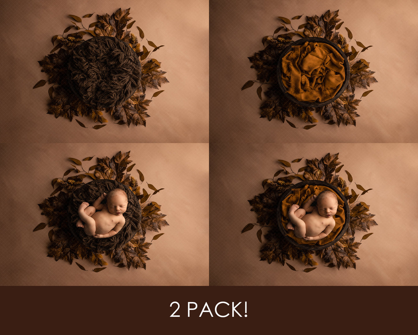 Newborn Digital Backdrop 2 Pack, Fall Newborn Digital Backdrops, Fall Leaves with Bowl Newborn Backdrop for Photoshop Composites