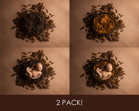 Newborn Digital Backdrop 2 Pack, Fall Newborn Digital Backdrops, Fall Leaves with Bowl Newborn Backdrop for Photoshop Composites