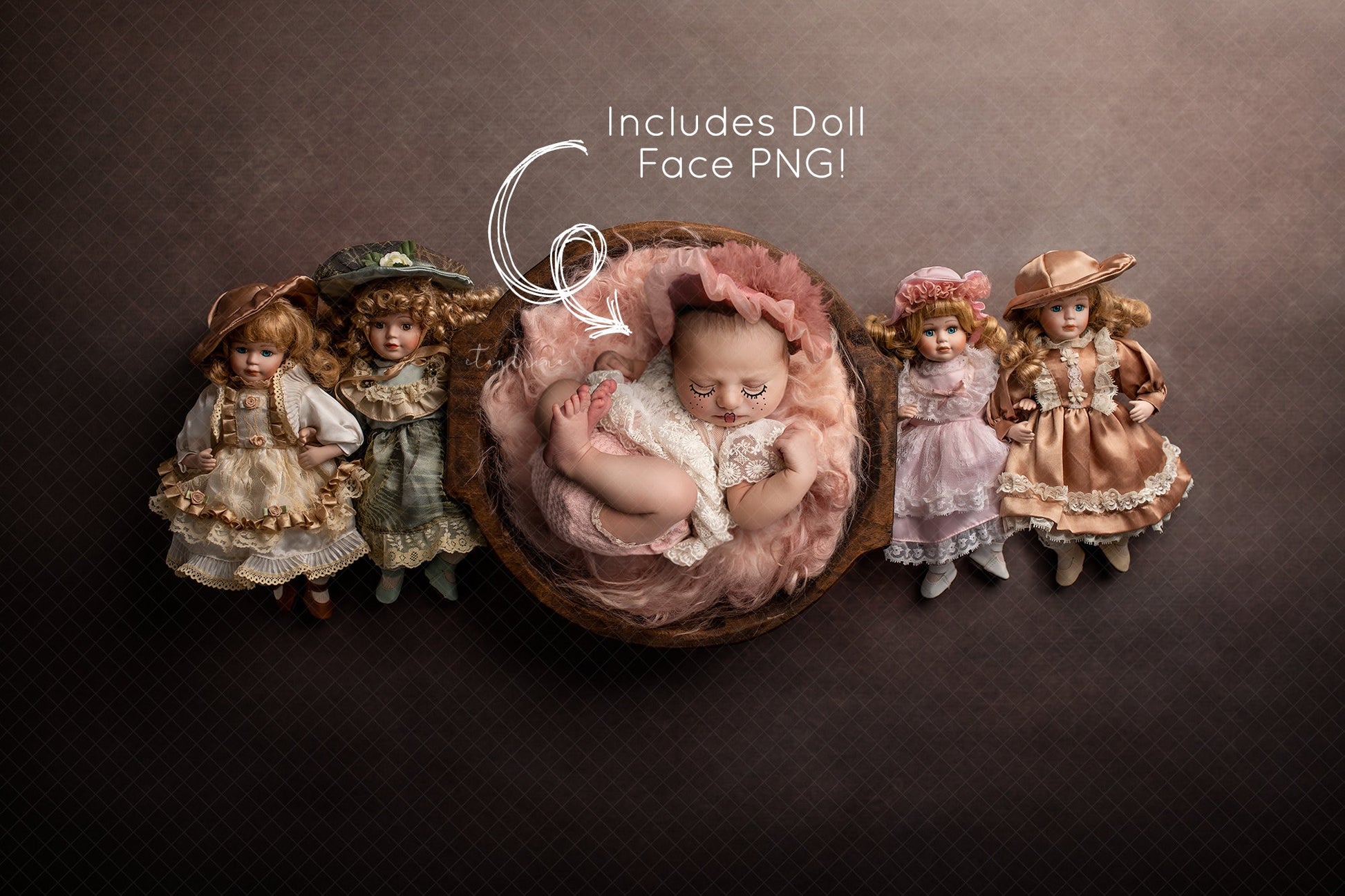 Doll Newborn Digital Backdrop, Porcelain Doll Newborn Background, Doll Face PNG Overlay, Halloween Newborn Backdrops for Photoshop