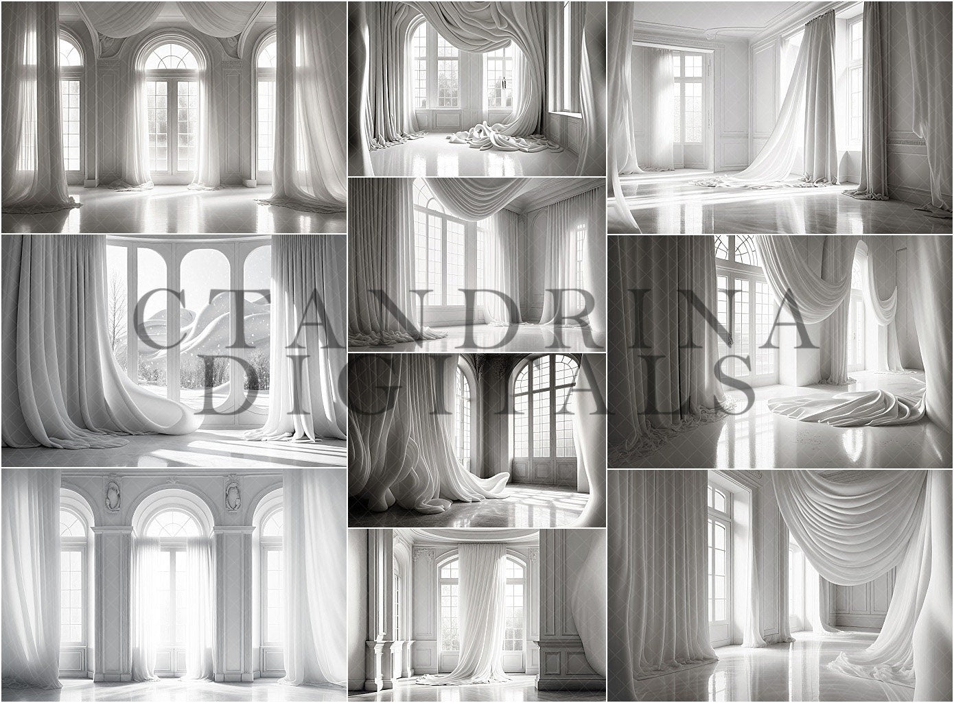 White Room With Window Light Digital Backdrops, Window Light Digital Backdrops, Digital White Room Backdrop for Photoshop Composites