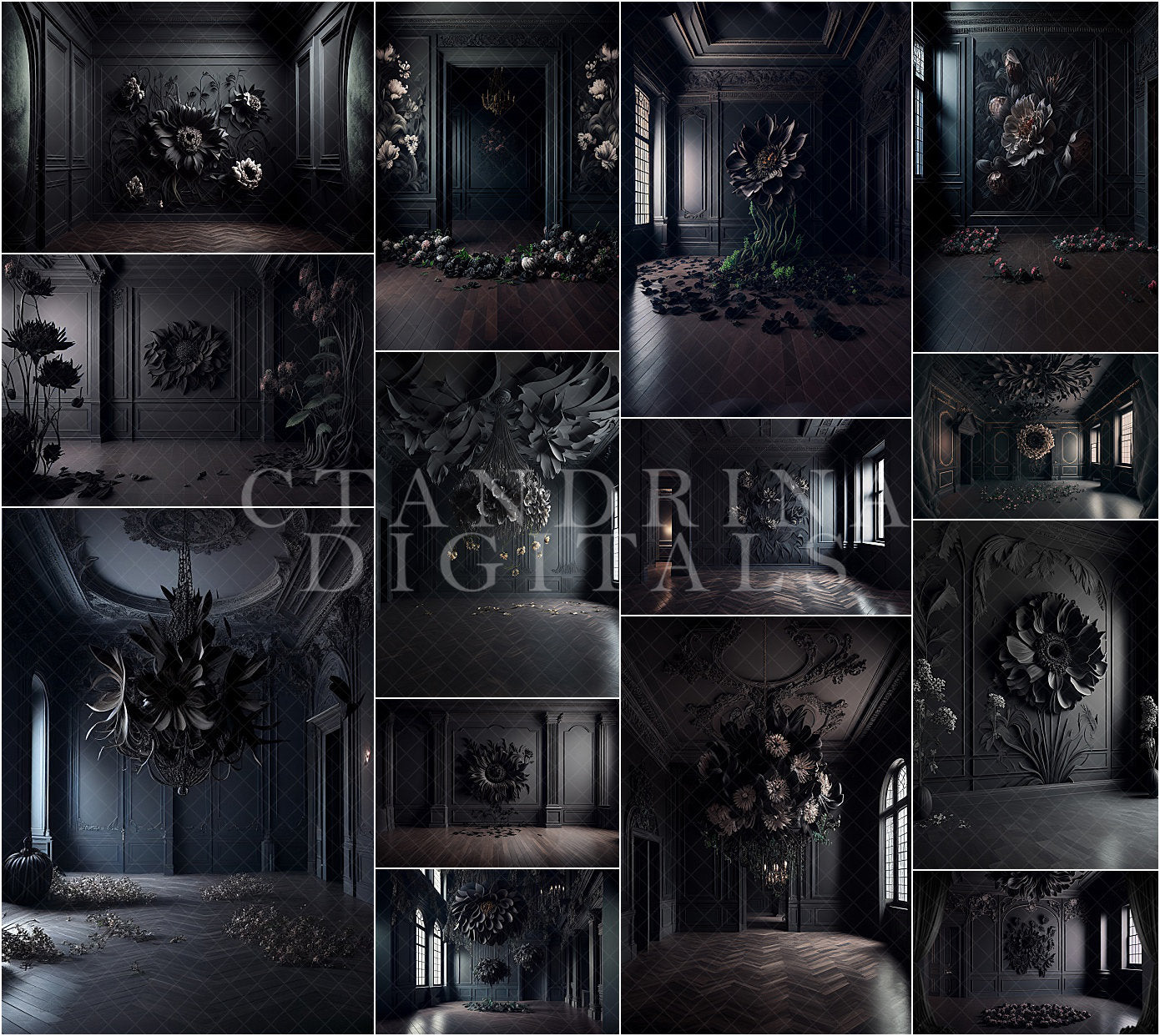 Dark & Moody Flower Room Digital Backdrops, Maternity Digital Backdrops, Fashion Digital Backdrops for Photoshop Composites, Moody Backdrops