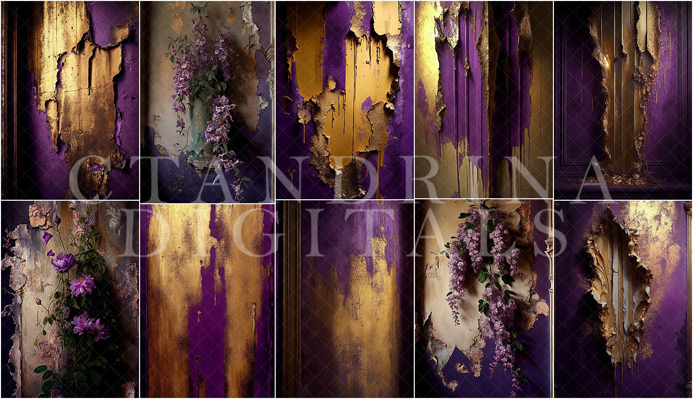Purple and Gold Wall Digital Backdrop Overlays, Skinny Canvas Digital Backdrops, Maternity Digital Backdrops for Photoshop Composites