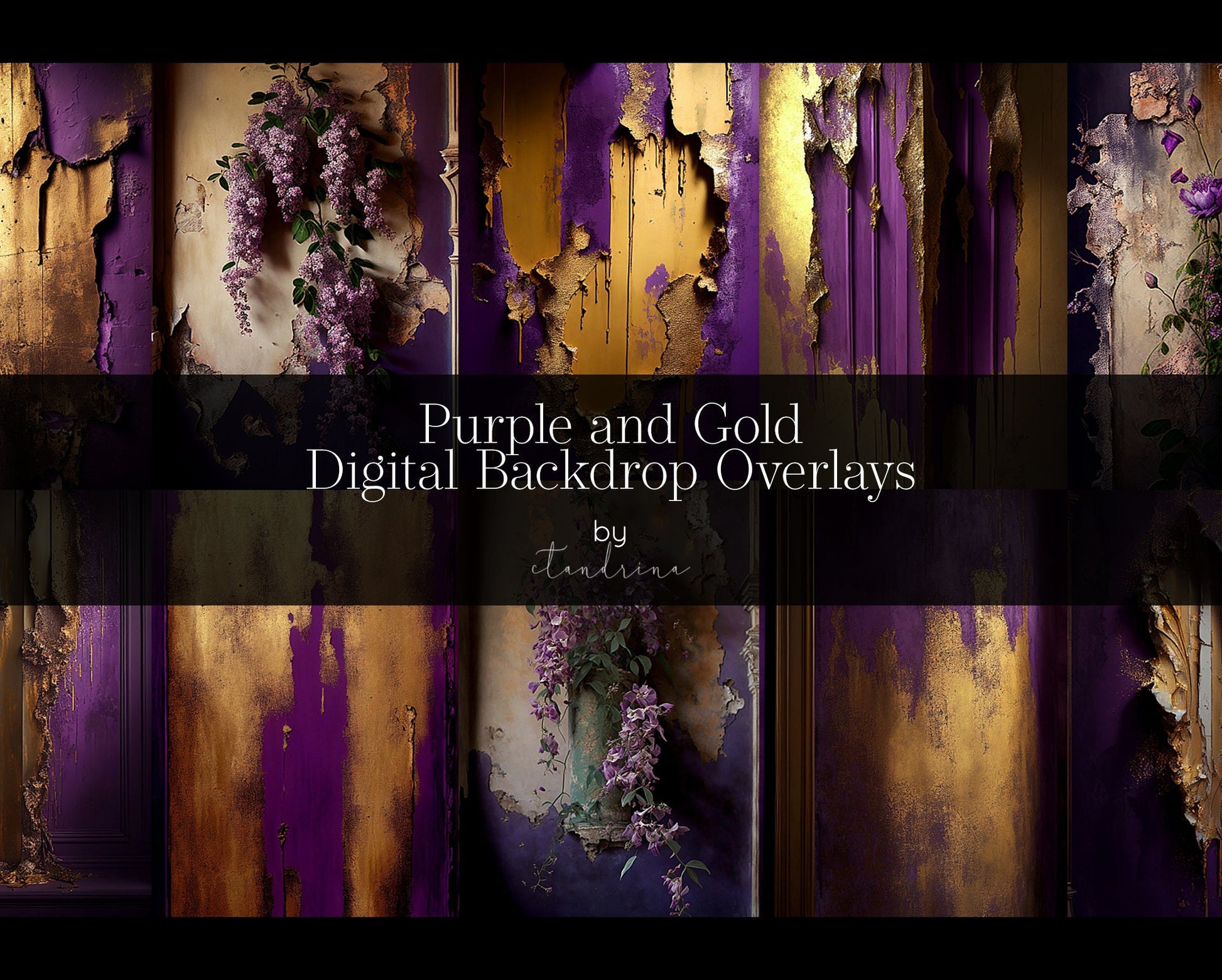 Purple and Gold Wall Digital Backdrop Overlays, Skinny Canvas Digital Backdrops, Maternity Digital Backdrops for Photoshop Composites