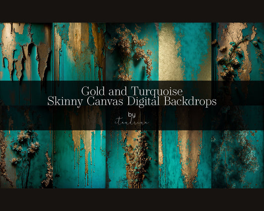 Gold and Turquoise Skinny Canvas Backdrop Overlays, Metallic Backdrop Overlays, Skinny Overlays, Canvas Backdrop Overlays for Photoshop