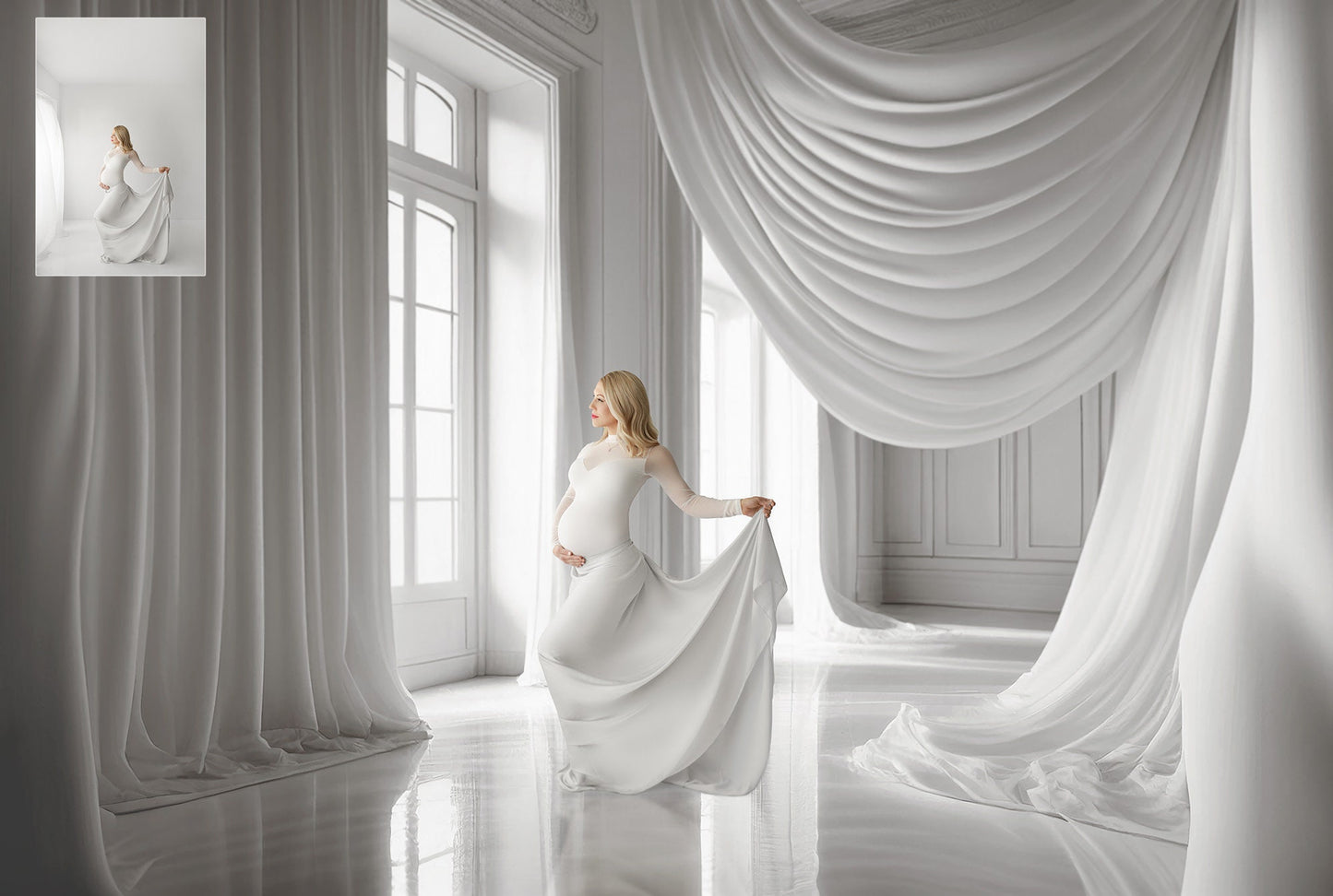 White Room With Window Light Digital Backdrops, Window Light Digital Backdrops, Digital White Room Backdrop for Photoshop Composites