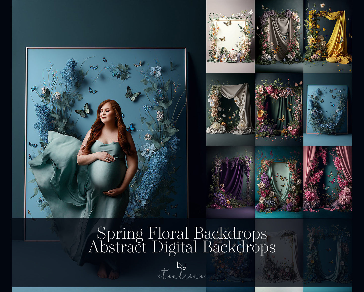 Spring Floral Digital Backdrops, Abstract Spring Digital Backdrop Overlays, Maternity Backdrop Overlays, Maternity Backdrops for Photoshop
