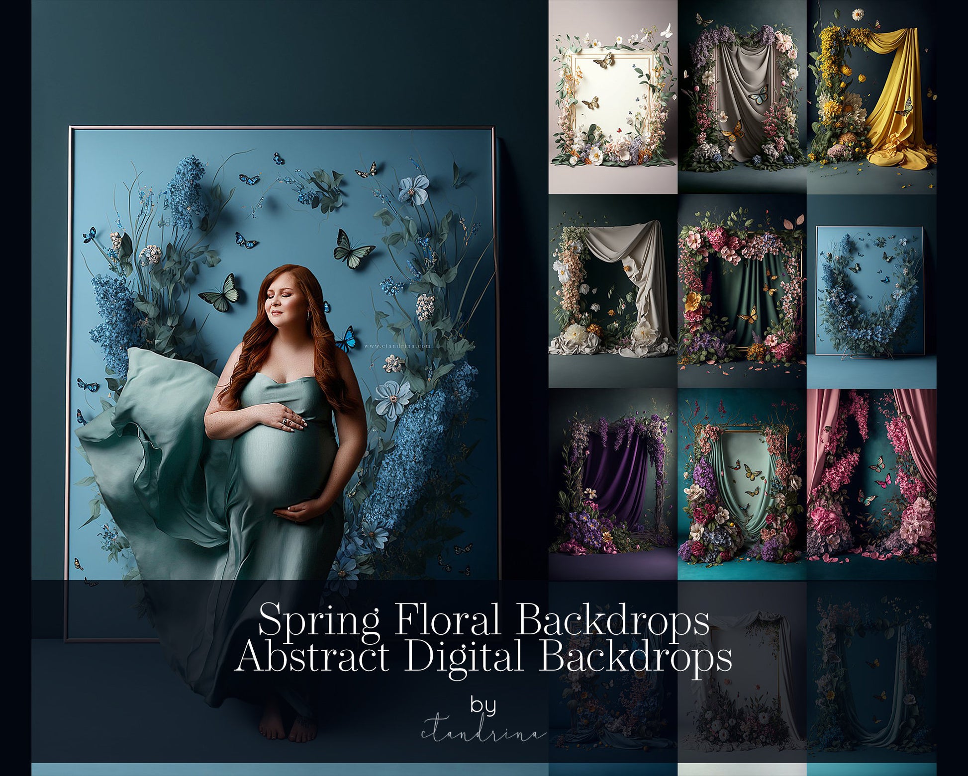 Spring Floral Digital Backdrops, Abstract Spring Digital Backdrop Overlays, Maternity Backdrop Overlays, Maternity Backdrops for Photoshop