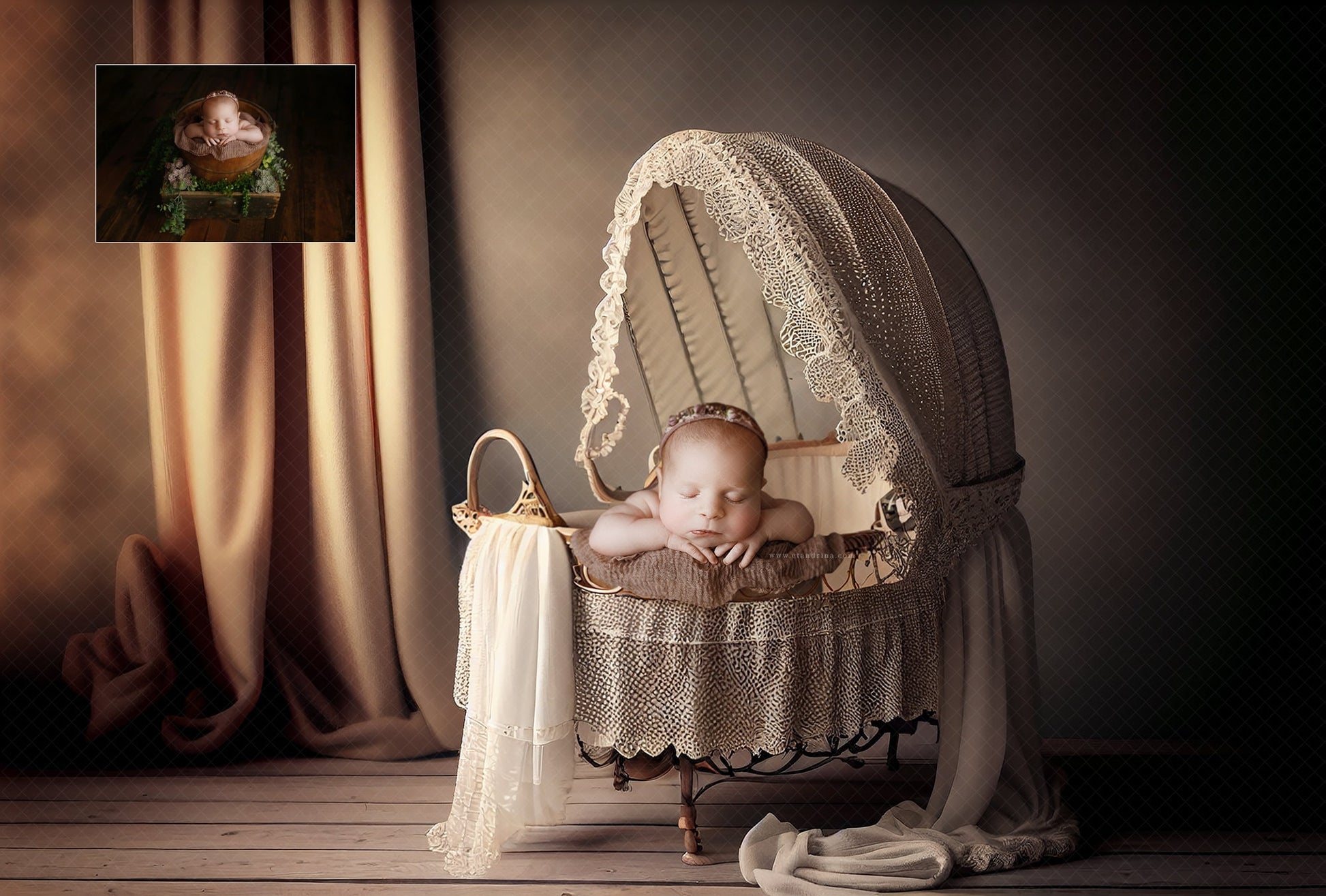 Beautiful Cream Bassinet Newborn Digital Backdrop, Fine Art Newborn Digital Backdrops, Newborn Background, Baby Backdrop for Photoshop