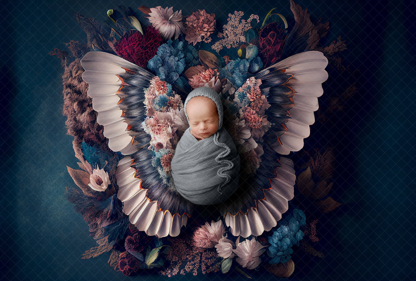 Floral Butterfly Newborn Digital Backdrop, Fine Art Newborn Backdrops for Photoshop, Newborn Digital Background for Photoshop Composite